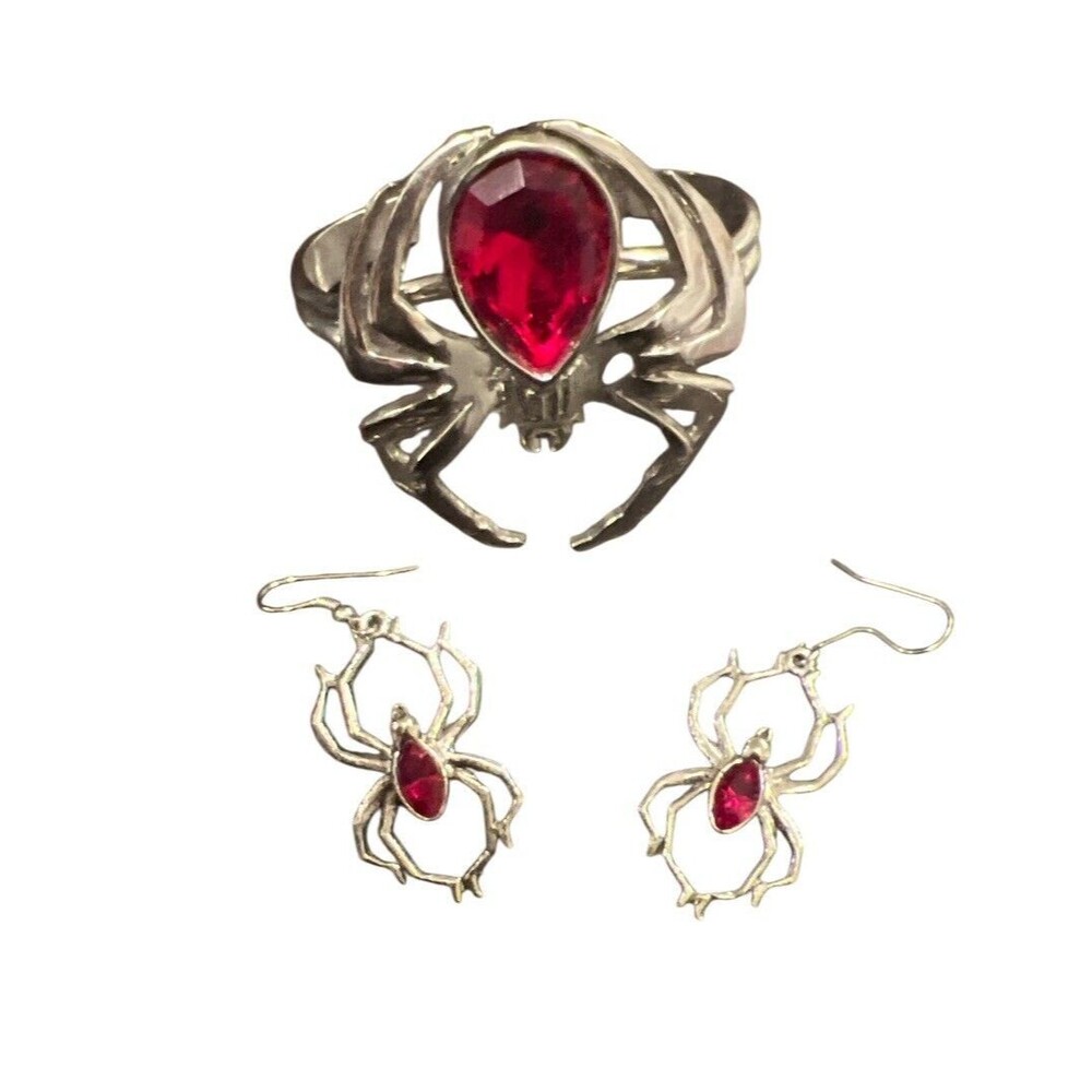 Gothic Spider with Red Stone Earrings & Bracelet Hot Topic Halloween